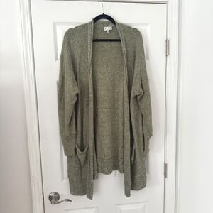 Wonderly Womens 2X Olive Green Knit Open Front Long Cardigan Sweater Cozy Casual